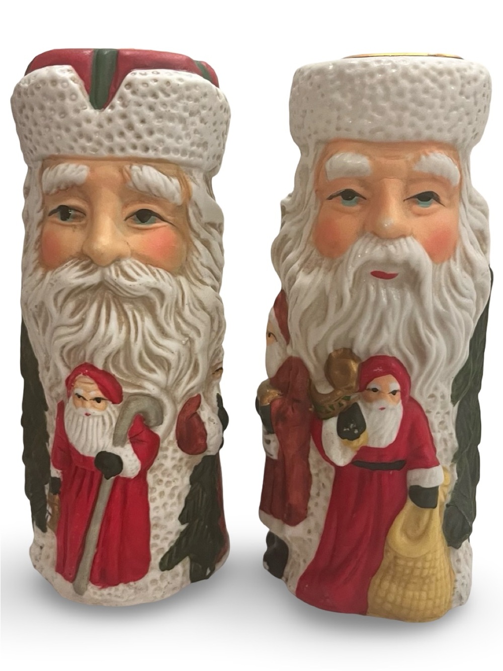 Vintage Brinnco Old World Santa Ceramic Taper Candle Holder Pair